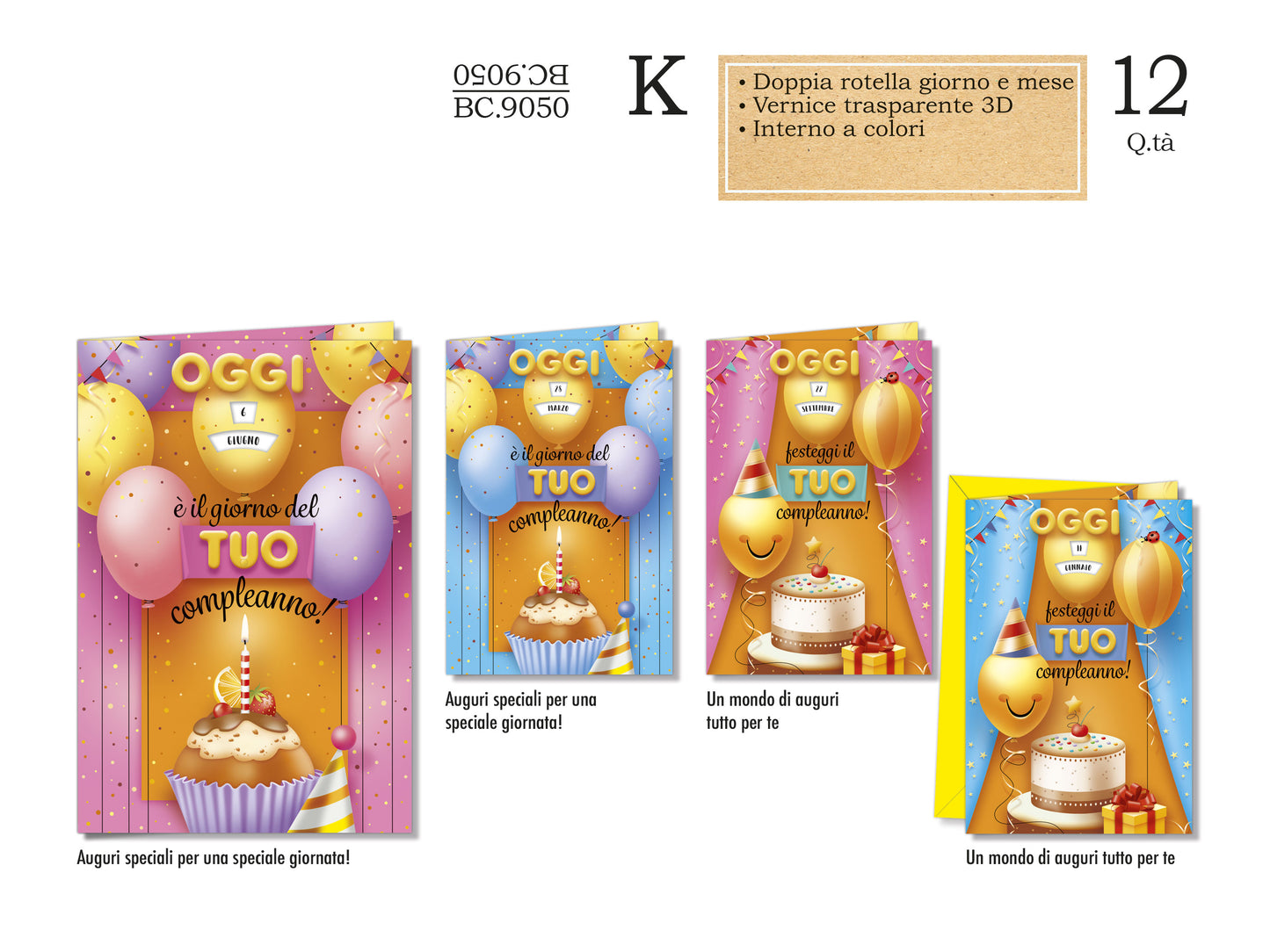 CROMO BC.9050 COMPLEANNO BAMBINI ROTELLA 12pz