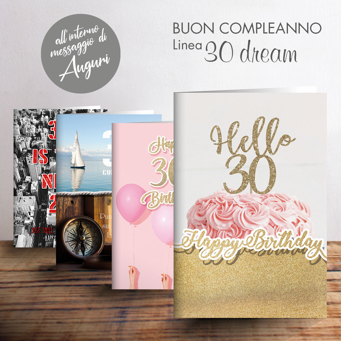 BIGLIETTI AGURALI 30 ANNI CN1223B00 12pz 4 Soggetti