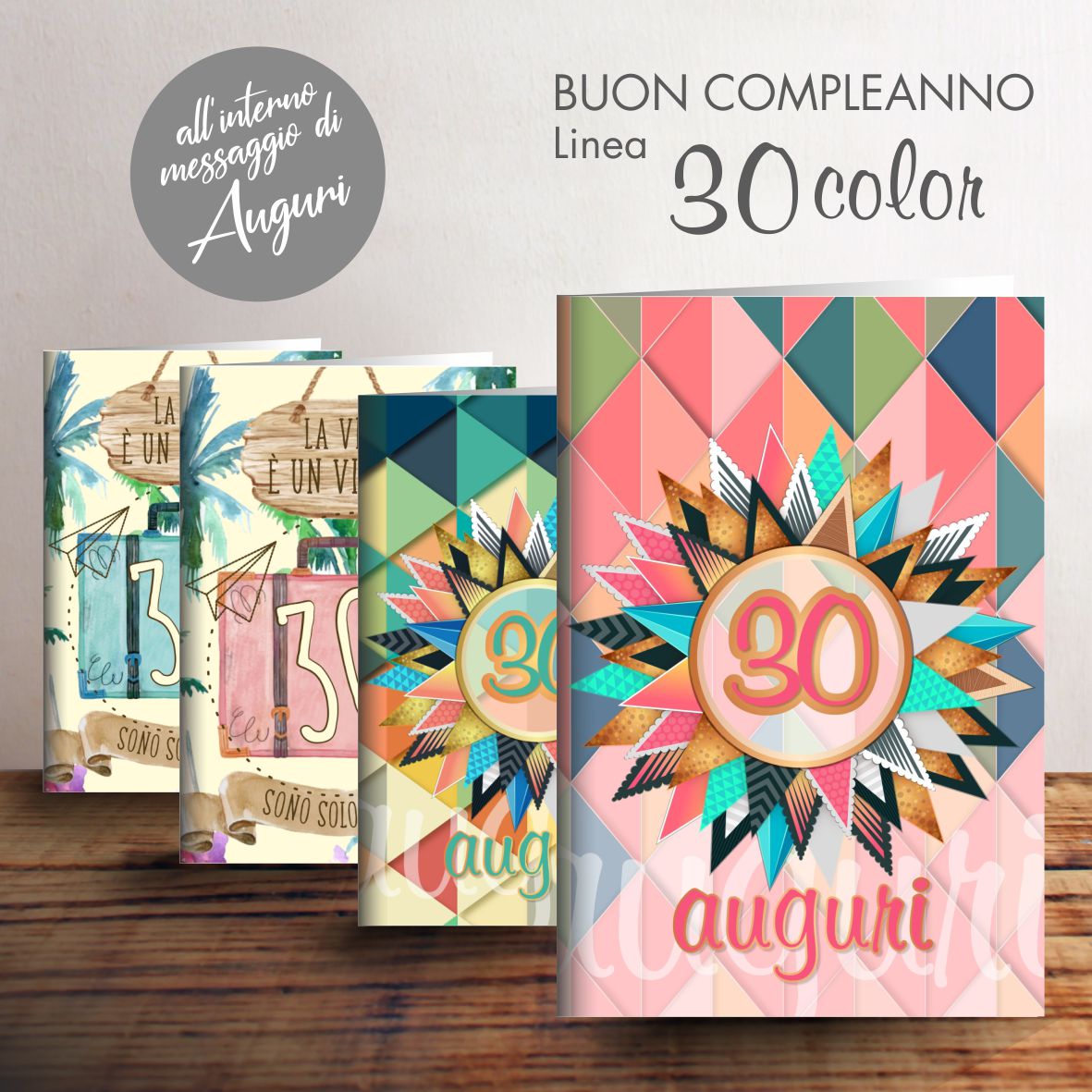 BIGLIETTI AGURALI 30 ANNI CN1220C00 12pz 4 Soggetti