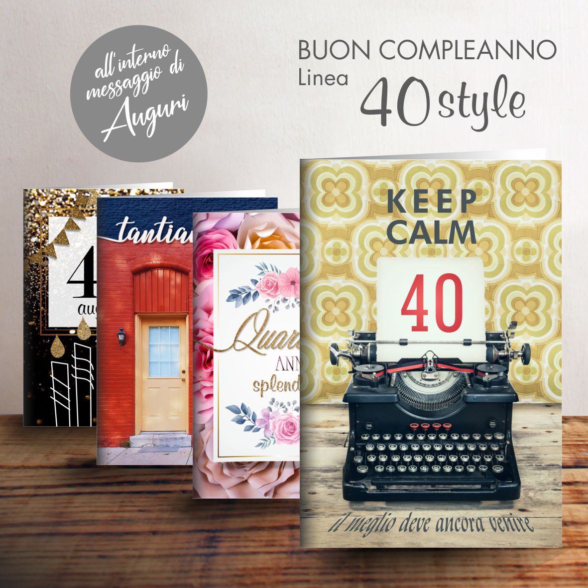 BIGLIETTI AGURALI BUON COMPLEANNO 40 STYLE CN1220F00 12pz 4 Soggetti