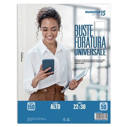 MEMOTAK BUSTE 4 FORI 22x30 150mircon 50pz