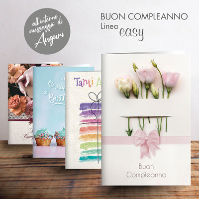BIGLIETTI AGURALI BUON COMPLEANNO EASY BC1223F00 12pz 4 Soggetti