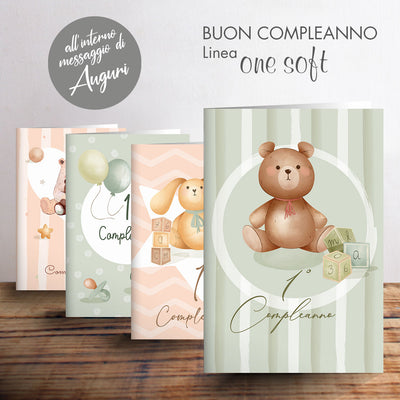 BIGLIETTI AGURALI 1o COMPLEANNO BC1223L00 12pz 4 Soggetti