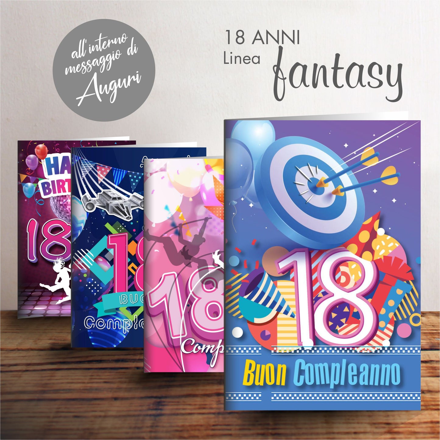 BIGLIETTI AGURALI 18 ANNI FANTASY DI1222L00 12pz 4 Soggetti