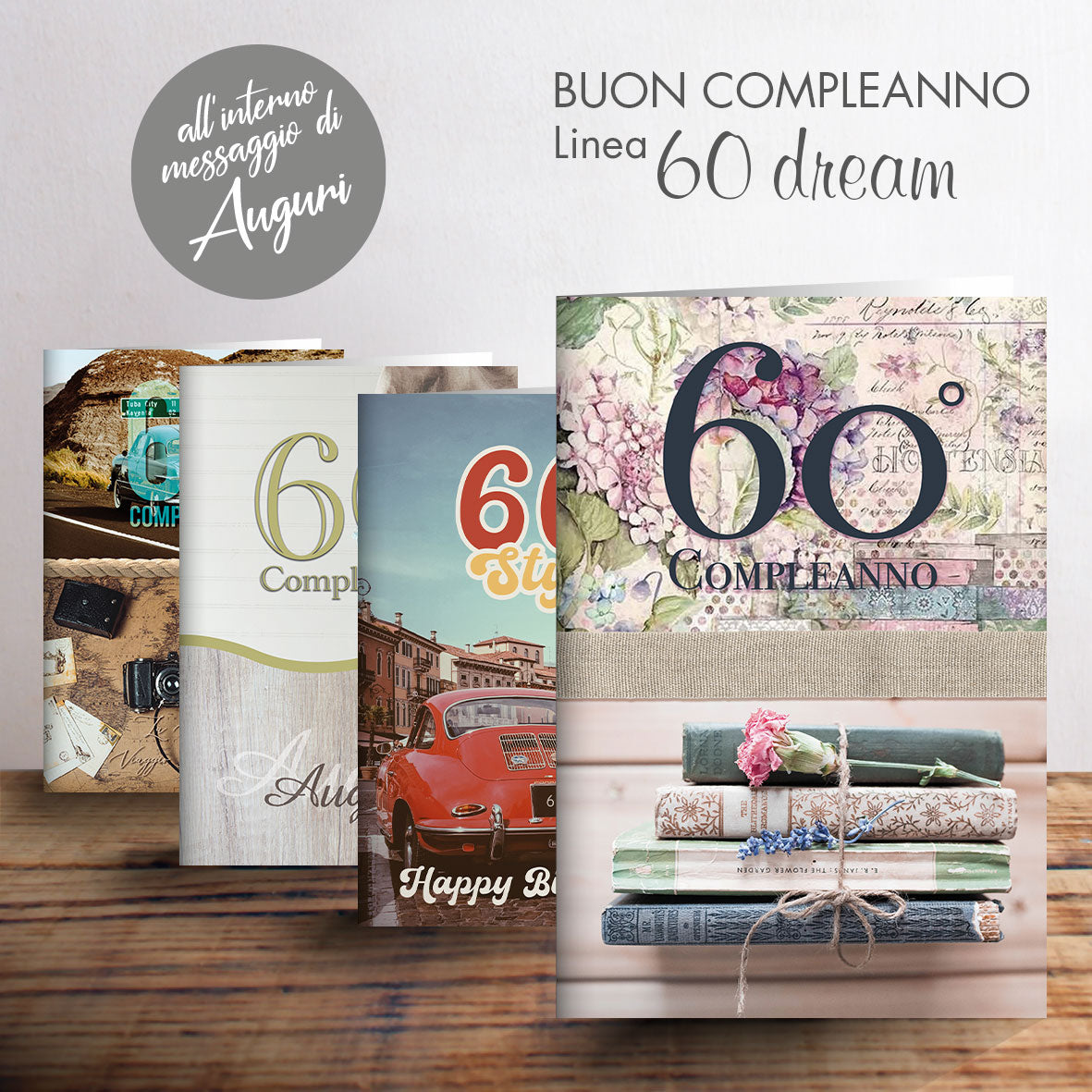 BIGLIETTI AGURALI BUON COMPLEANNO 60 CN1223E00 12pz 4 Soggetti