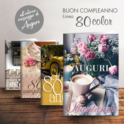 BIGLIETTI AGURALI BUON COMPLEANNO 80 CN1220Q00 12pz 4 Soggetti