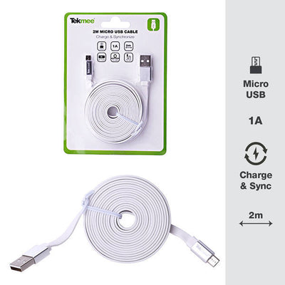 TEKMEE 2m MICRO USB CABLE WHITE 40448339 - tobacconist