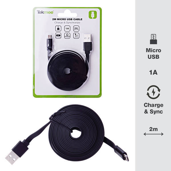 TEKMEE 2m MICRO USB CABLE BLACK 40448340 - tobacconist