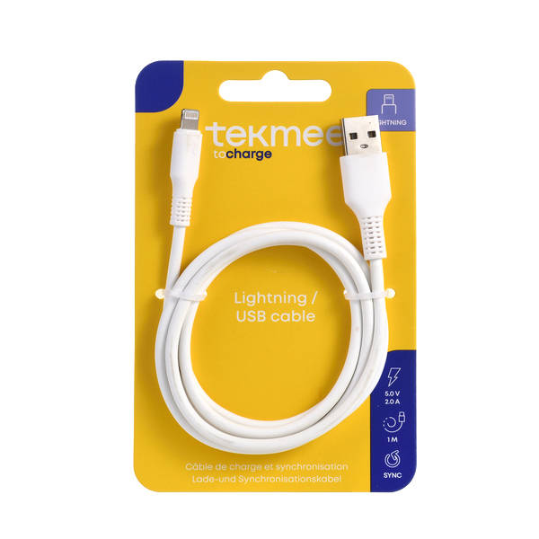 TEKMEE 1m 2A LIGHTNING/USB 40430169 - tobacconist