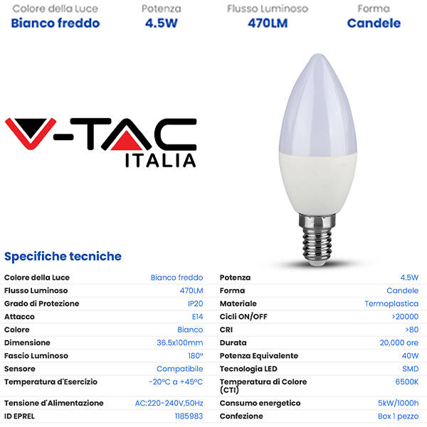 VTAC E14 4,5w  6500K 2142411-1855 - tobacconist